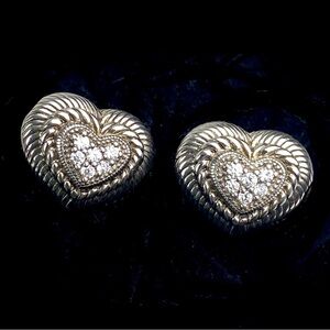 Judith Ripka Sterling Silver and Cubic Zirconia Heart Earrings